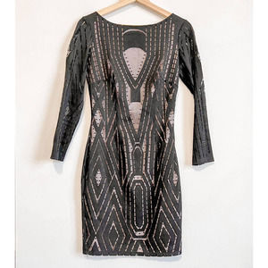 Reiss Lace Overlay Long Sleeve Pencil Dress